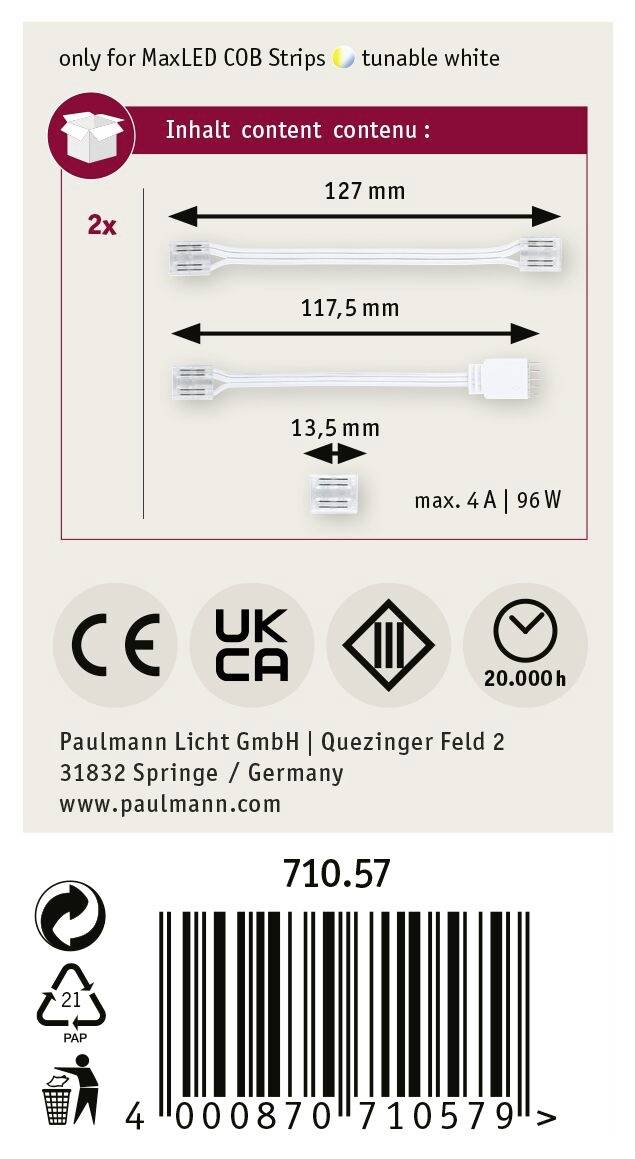 Paulmann 71057 MaxLED Home Verbindungsstücke (flexibel) Weiß, Transparent