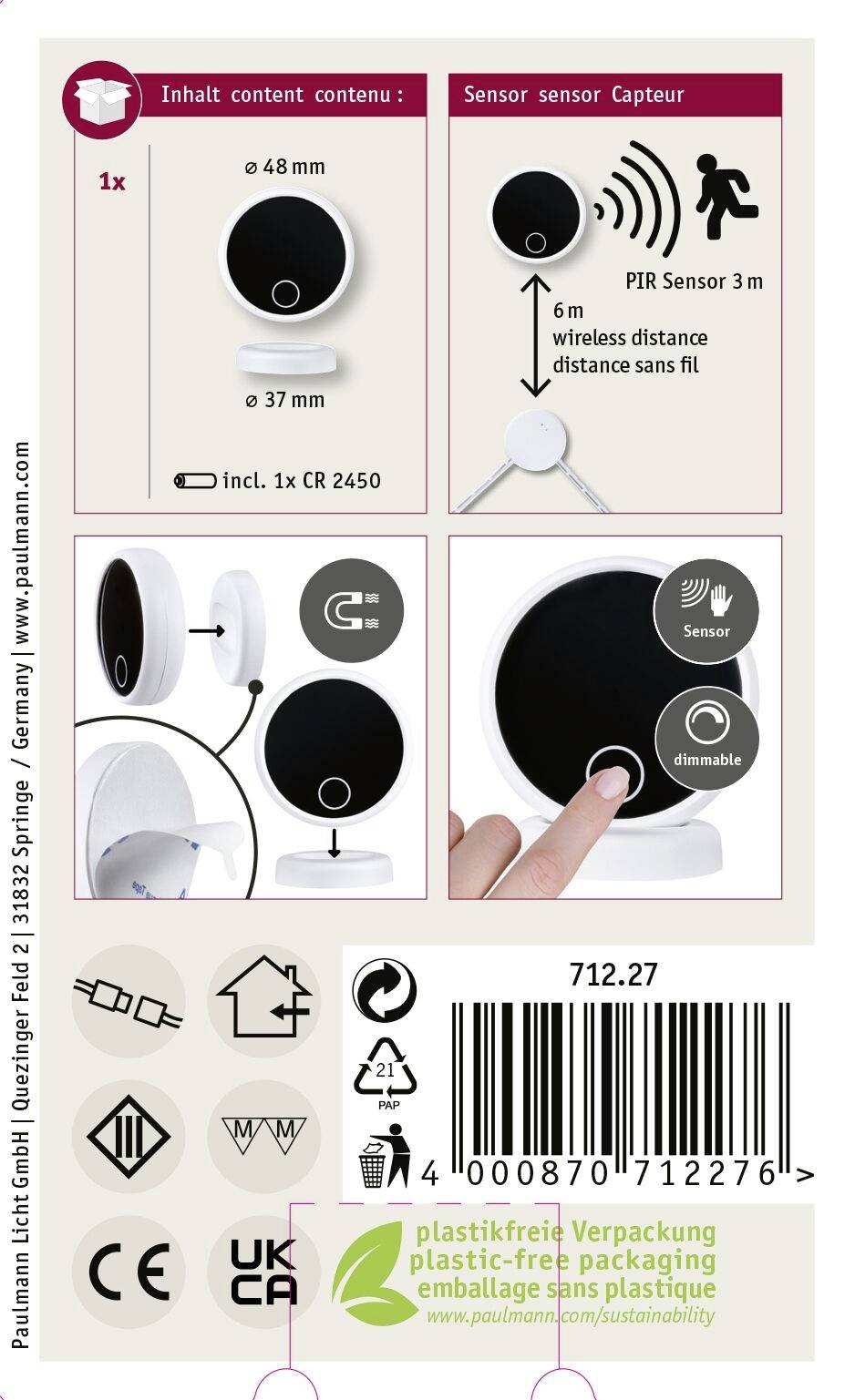 71227 MaxLED Paulmann Home Funk-Touch Sensor Weiß, Schwarz