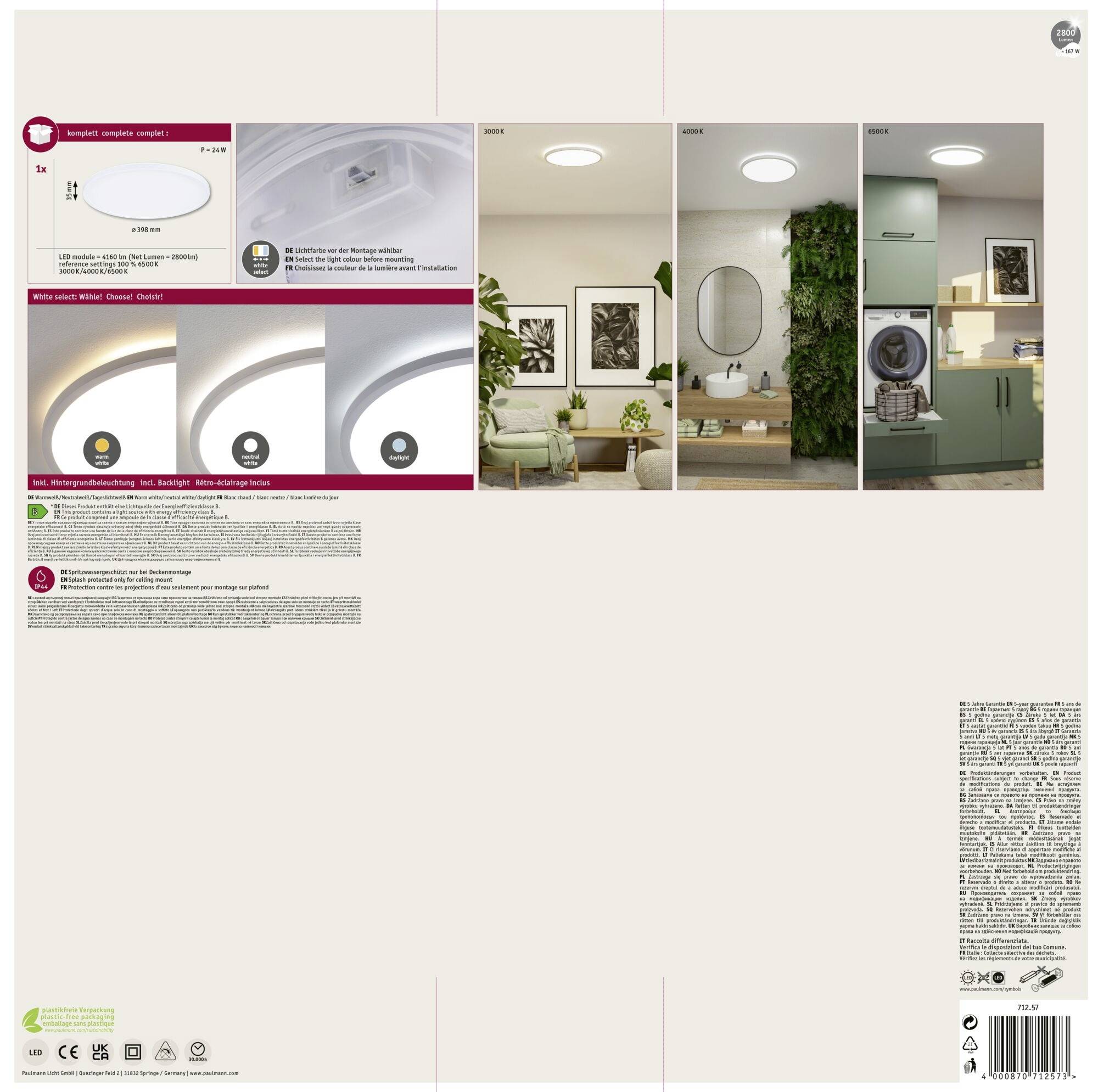 Paulmann Atria Shine 71257 LED-Panel 20.8W Warmweiß Weiß