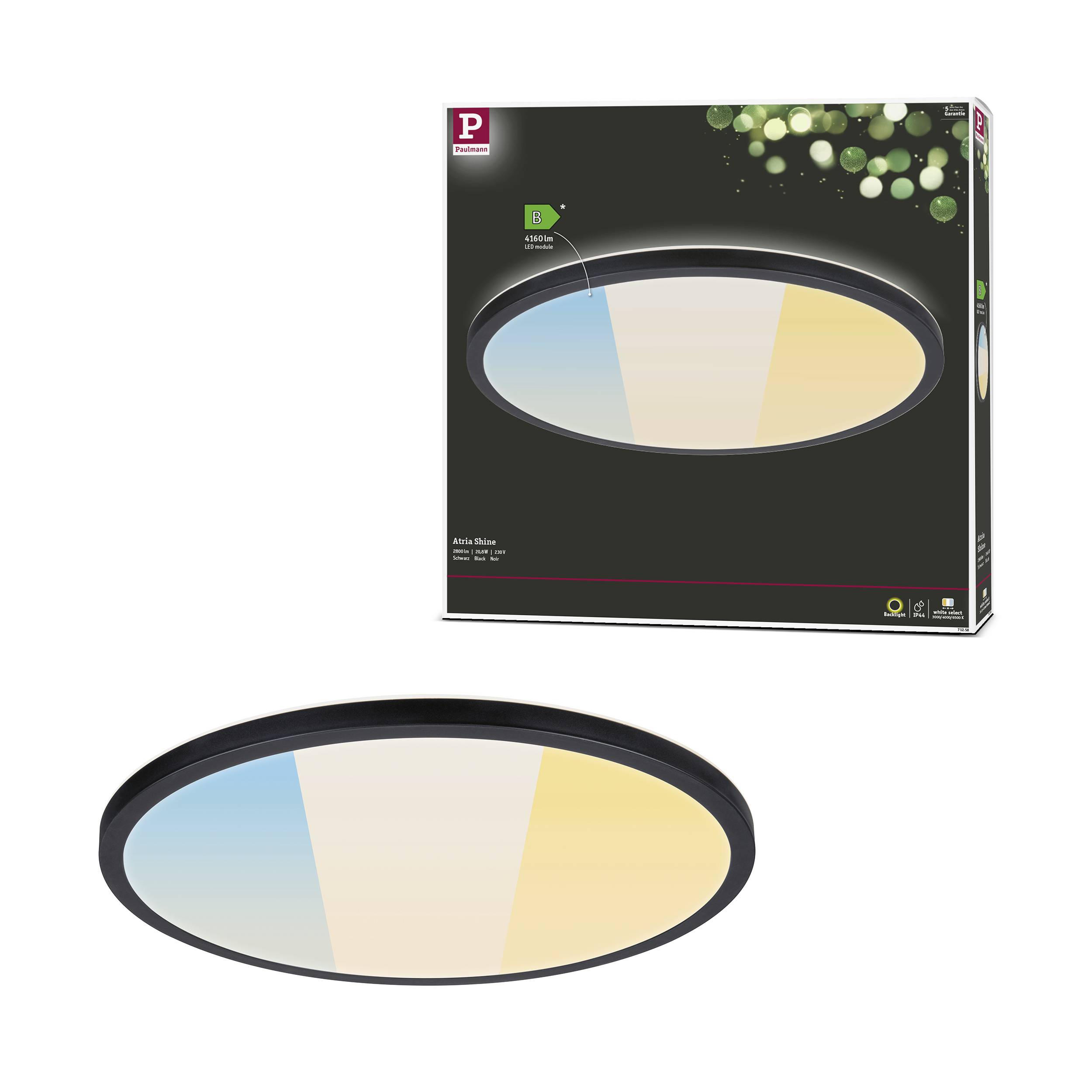 Paulmann Atria Shine 71258 LED-Panel 20.8W Warmweiß Schwarz
