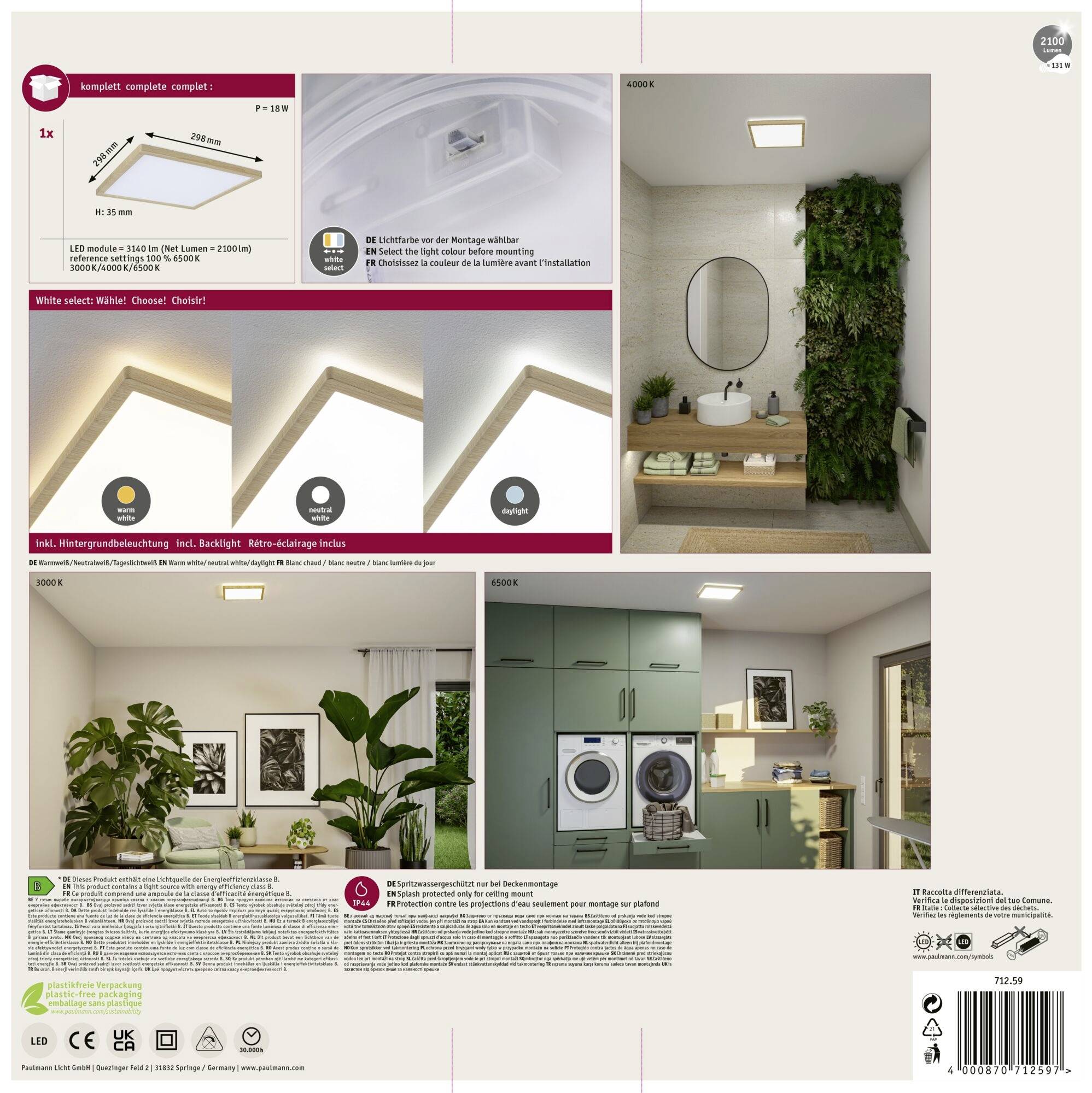 Paulmann Atria Shine 71259 LED-Panel 15.7W Warmweiß Holz (hell)