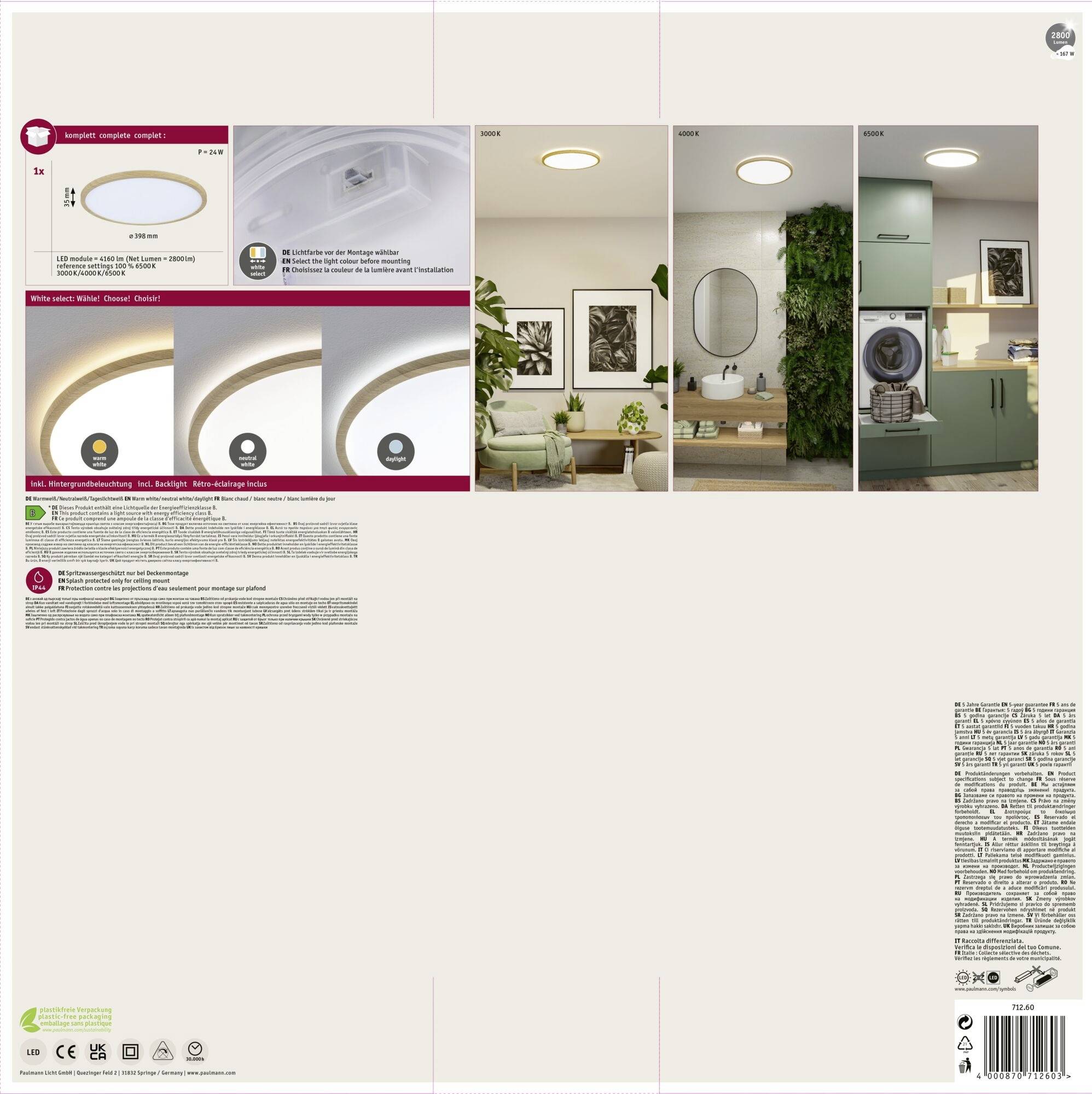 Paulmann Atria Shine 71260 LED-Panel 20.8W Warmweiß Holz (hell)