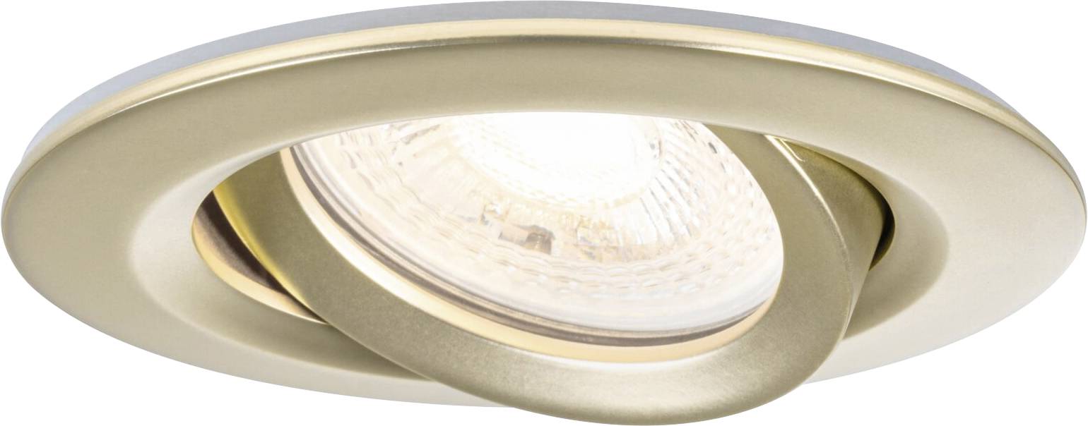 Einbauspot aus Messing mit schwenkbarem Rahmen und integriertem LED-Leuchtmittel, geeignet für vielseitige Beleuchtung.