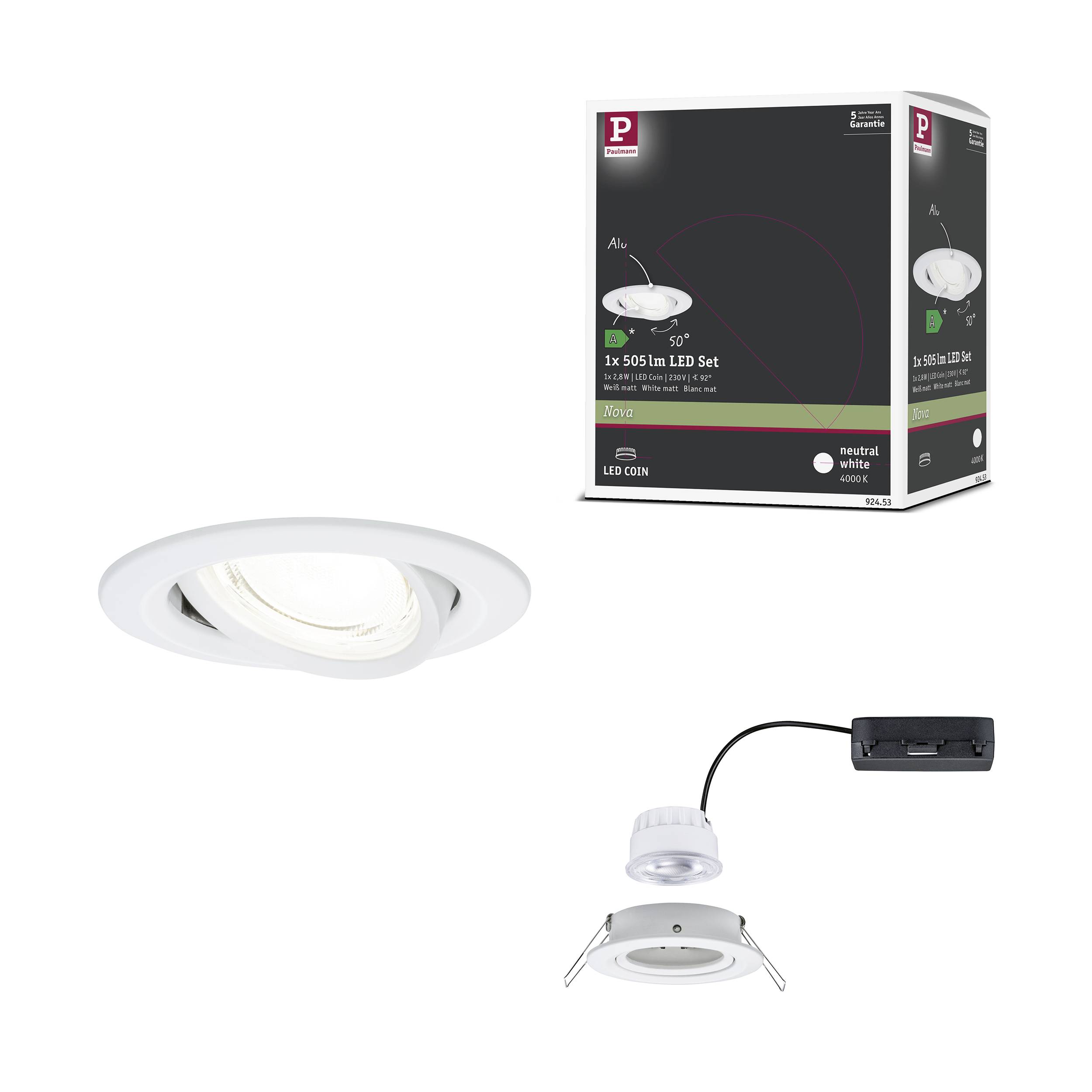 Paulmann 92453 Nova Coin LED-Einbauleuchte LED 2.8W Weiß (matt)