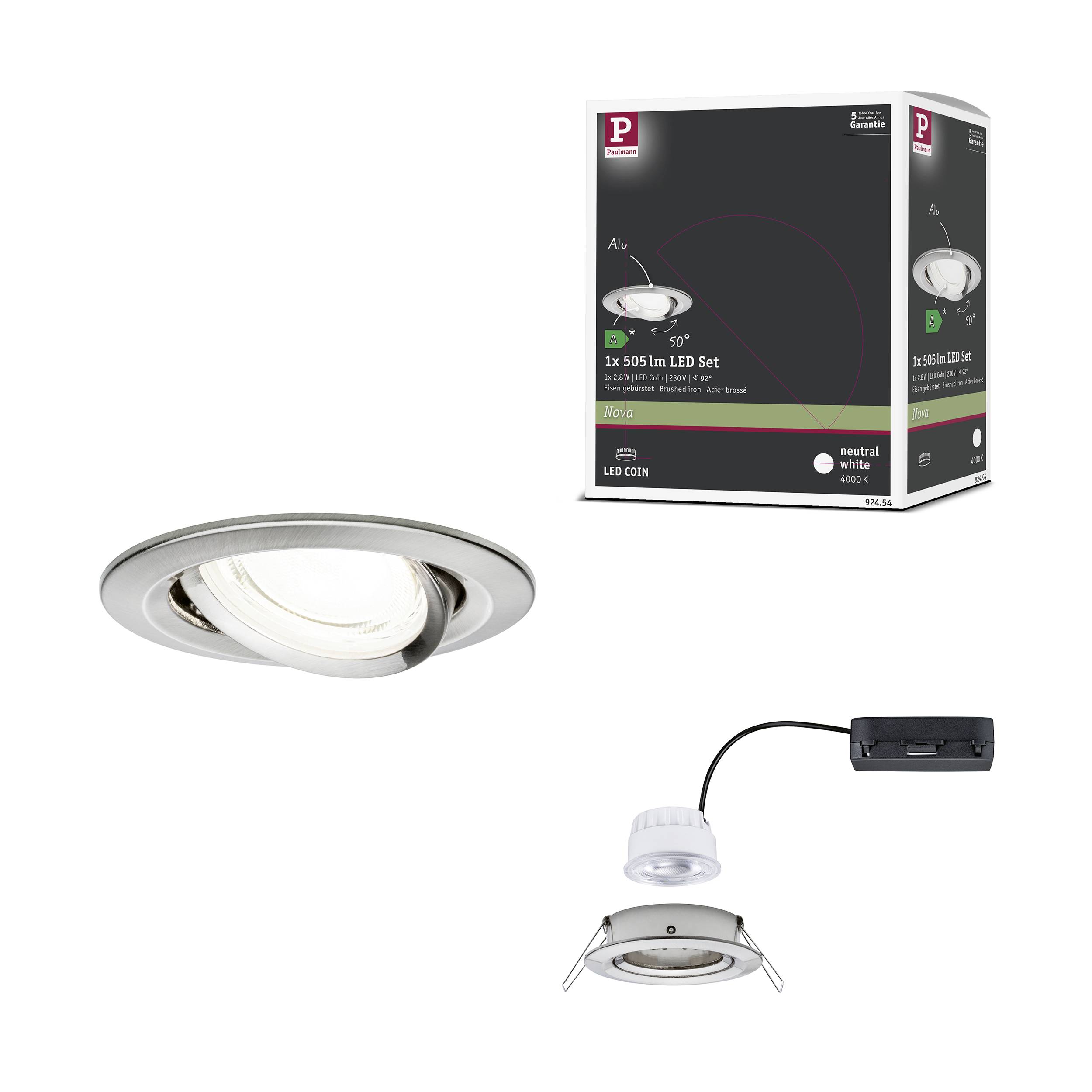 Paulmann 92454 Nova Coin LED-Einbauleuchte LED 2.8W Eisen (gebürstet)