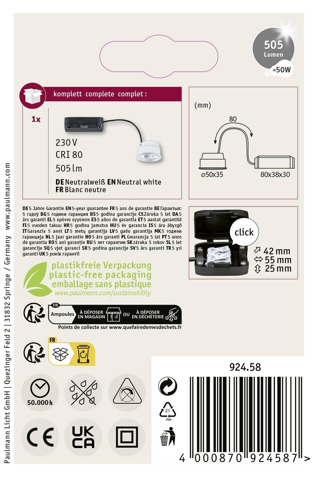 Paulmann 92458 Nova Coin LED-Einbauleuchte EEK: A (A - G) LED 2.8W Klar