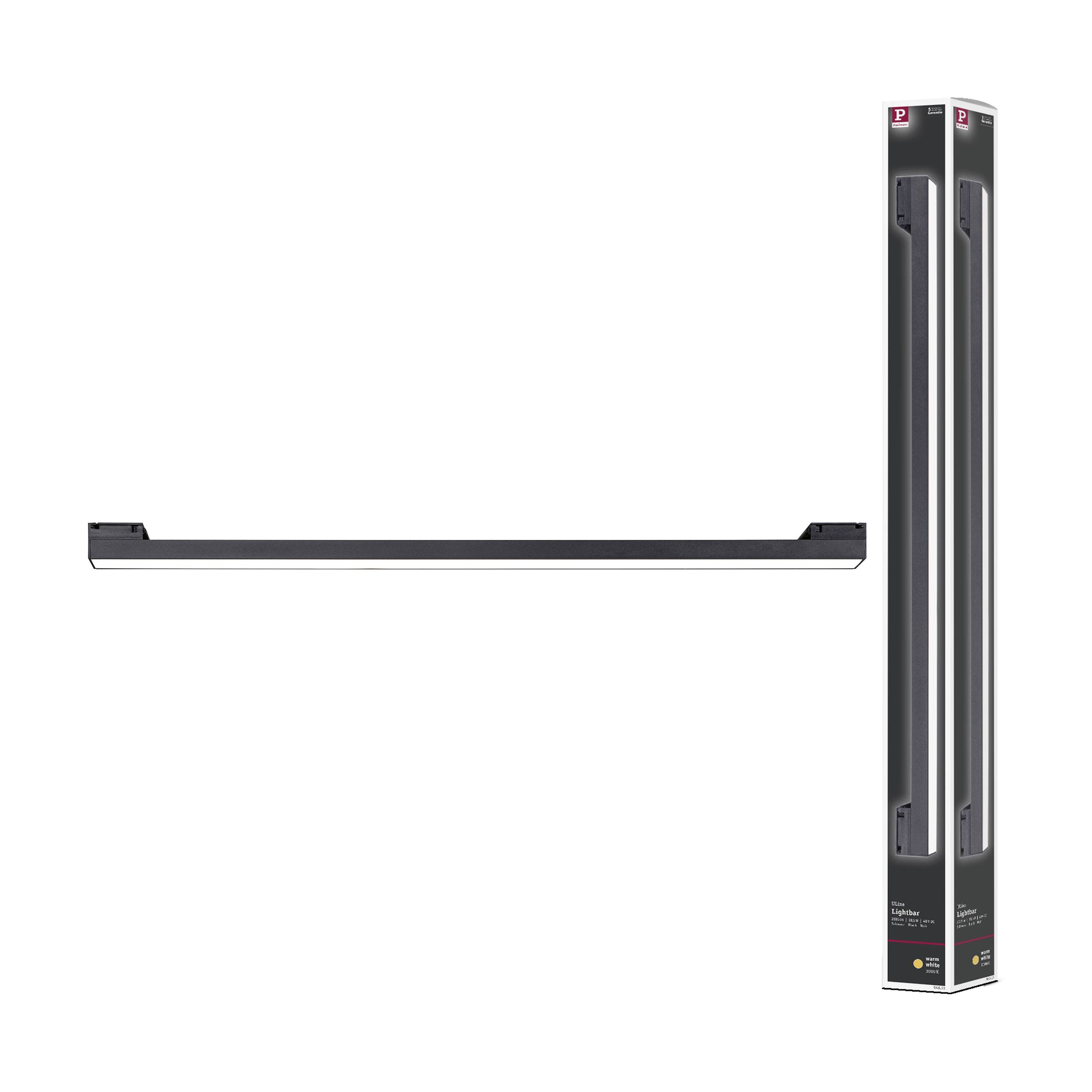 Langrechteckige LED-Unterbauleuchte mit schmalem schwarzen Rahmen. Die Verpackung zeigt das Produktbild und Markenlogo.