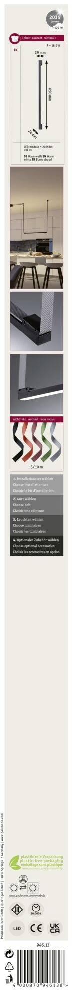 Paulmann Uline Niedervolt-Seilsystem-Leuchte ULine 18.5W LED Schwarz