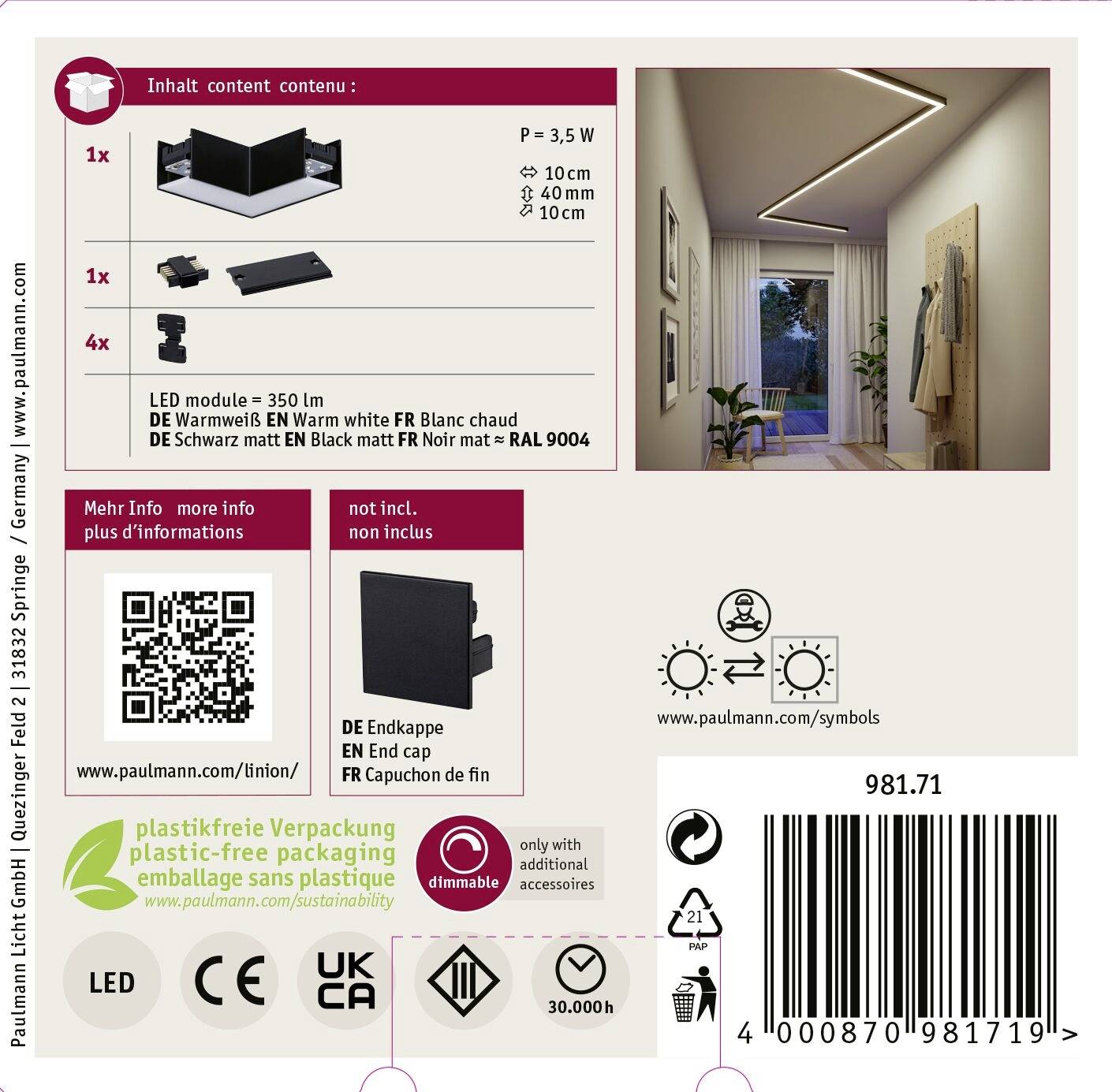 Paulmann 98171 Linion LED-Deckenleuchte LED 3.5W Schwarz