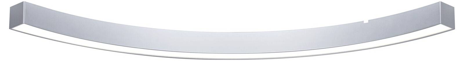 Eine gebogene Metallleiste mit einem schlanken, silbernen Finish, die gleichmäßig gebogen ist und an den Enden leicht nach innen zeigt.