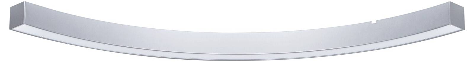 Silbernes, gebogenes Band mit einem schlichten Design; möglicherweise ein dekoratives Element oder Teil eines größeren Objekts.