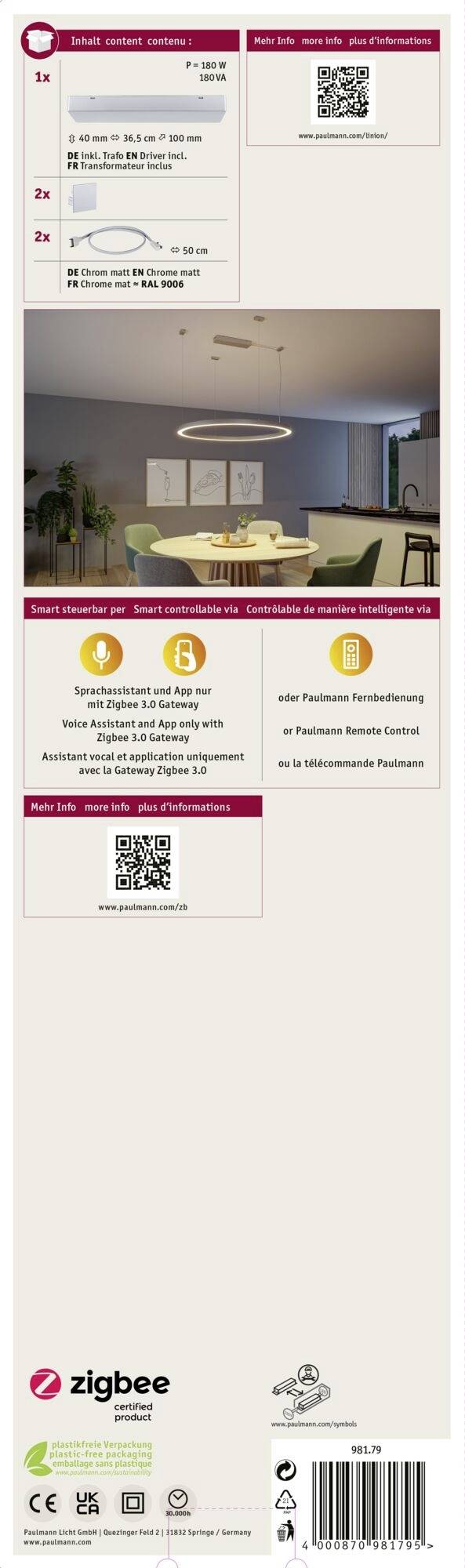 Paulmann Linion 98179 Einspeisung Chrom (matt)