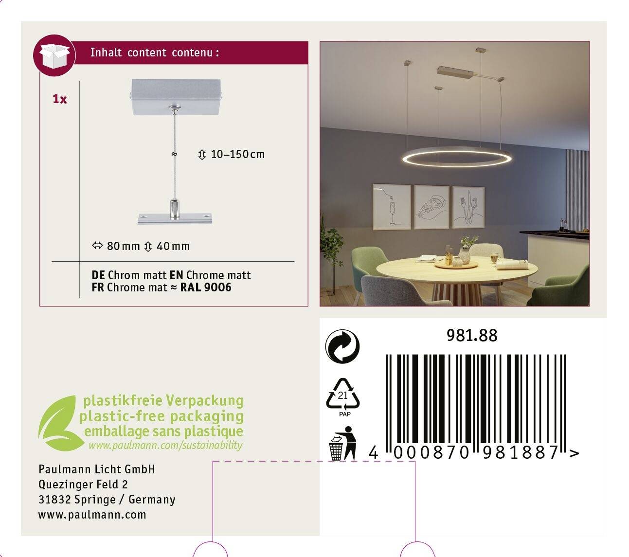 Paulmann Linion 98188 Seilabhängung Chrom (matt)