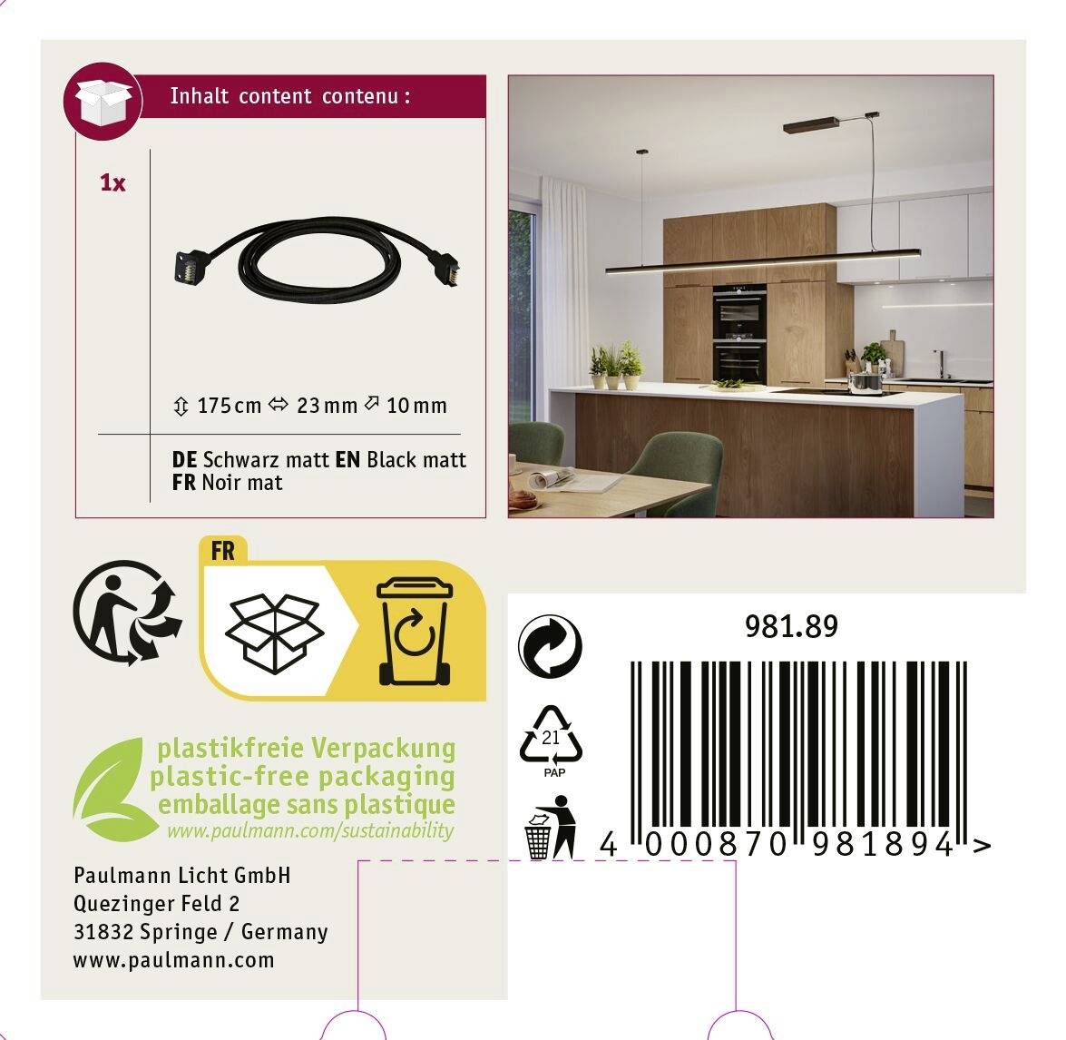 Paulmann Linion 98189 Einspeisung Schwarz