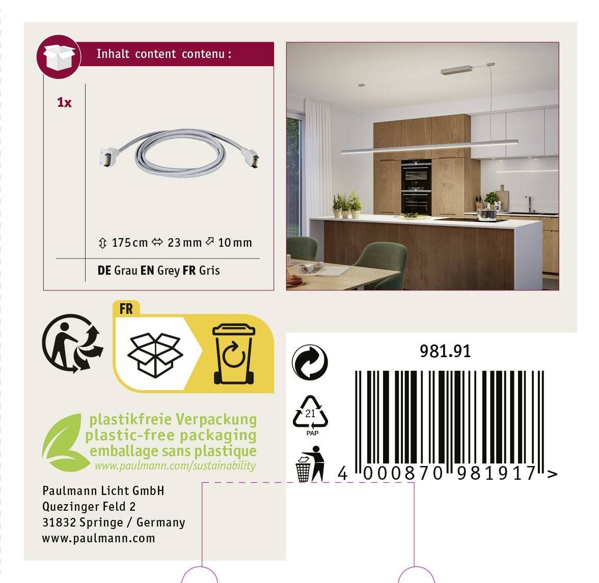 Paulmann Linion 98191 Verbindungskabel (doppelseitig) Grau