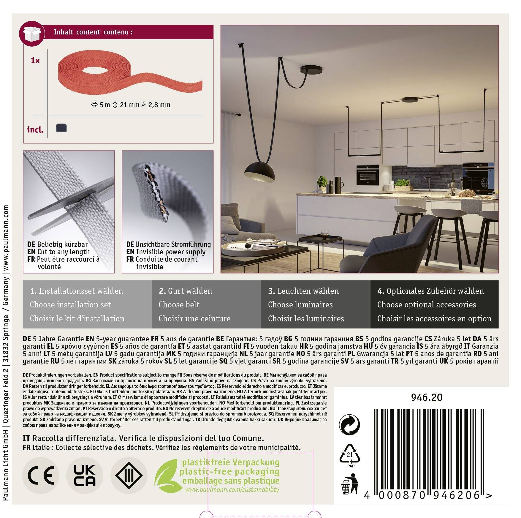 Paulmann 94620 Uline Niedervolt-Gurtsystem-Komponente Gurt-Stromführend Orange