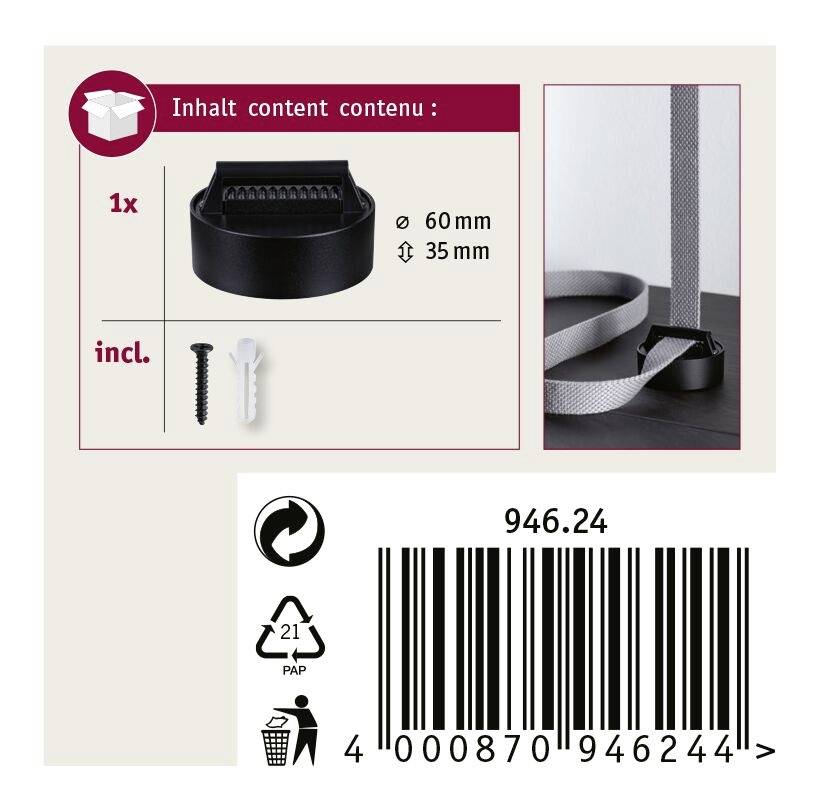 Paulmann 94624 Uline Niedervolt-Gurtsystem-Komponente Gurt-Halter Schwarz