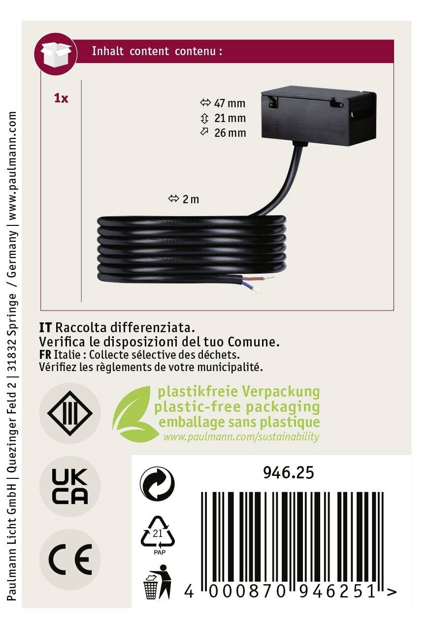 Paulmann 94625 Uline Niedervolt-Gurtsystem-Komponente Gurt-Einspeisung Schwarz