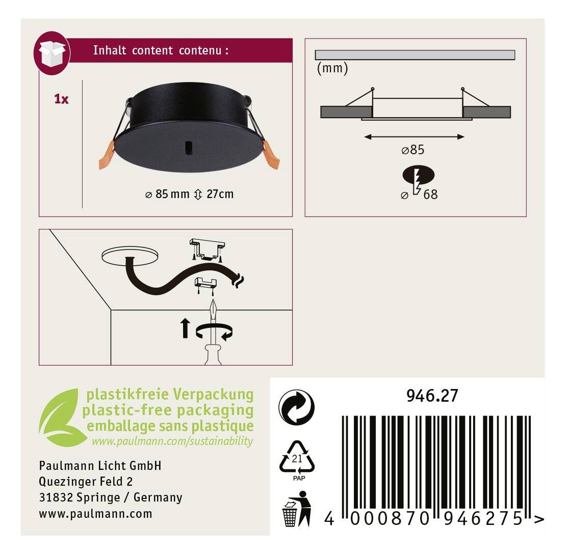 Paulmann 94627 Uline Niedervolt-Gurtsystem-Komponente Abdeckung Schwarz