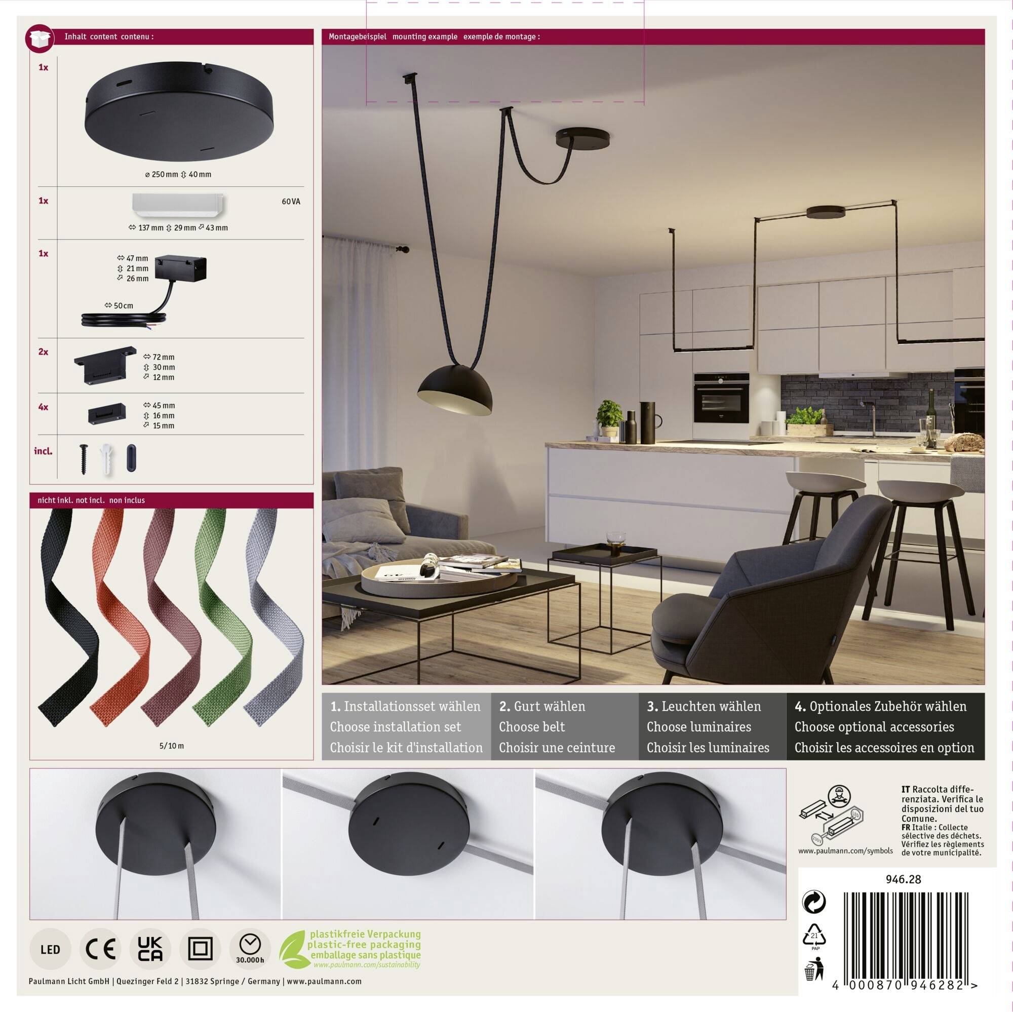 Paulmann 94628 Uline Niedervolt-Gurtsystem-Komponente Installations-Set Schwarz