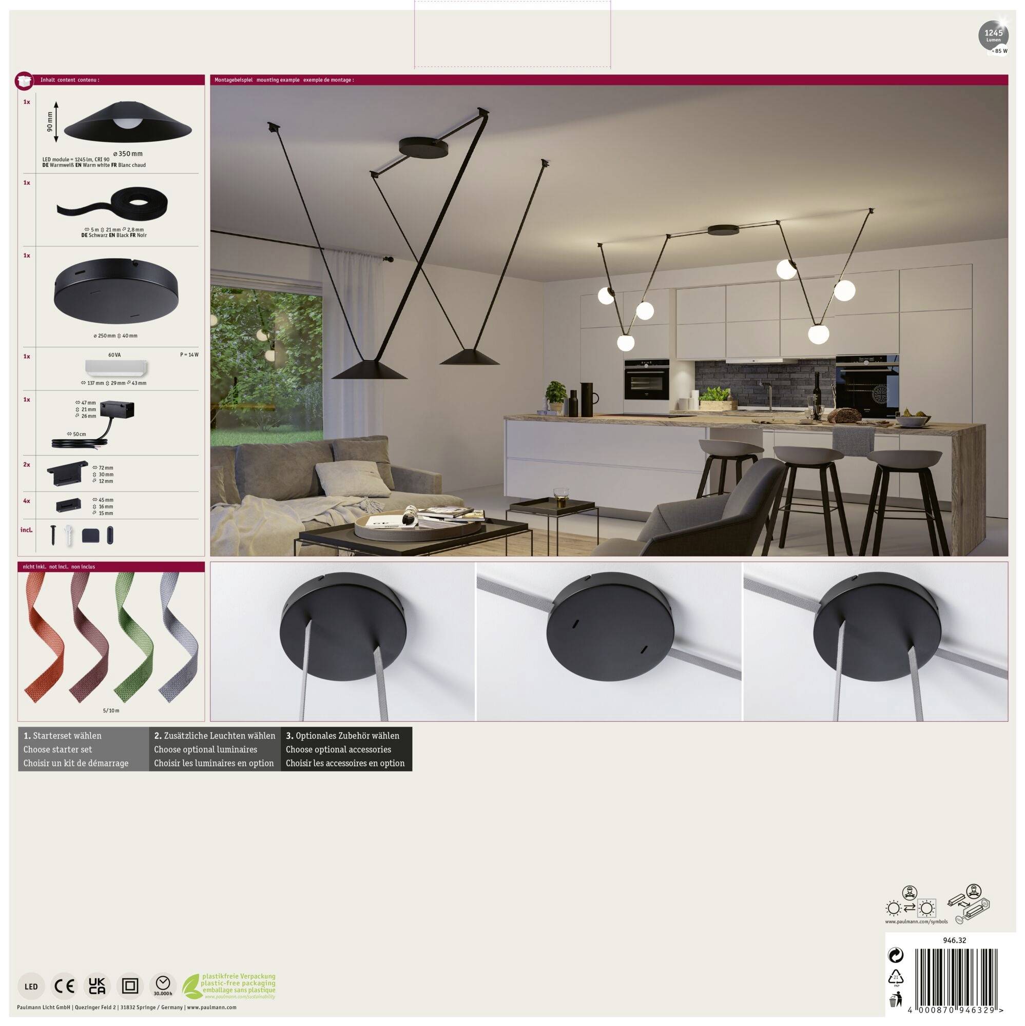 Paulmann 94632 Uline Niedervolt-Gurtsystem-Komponente EEK F (A - G) Starter-Set Schwarz