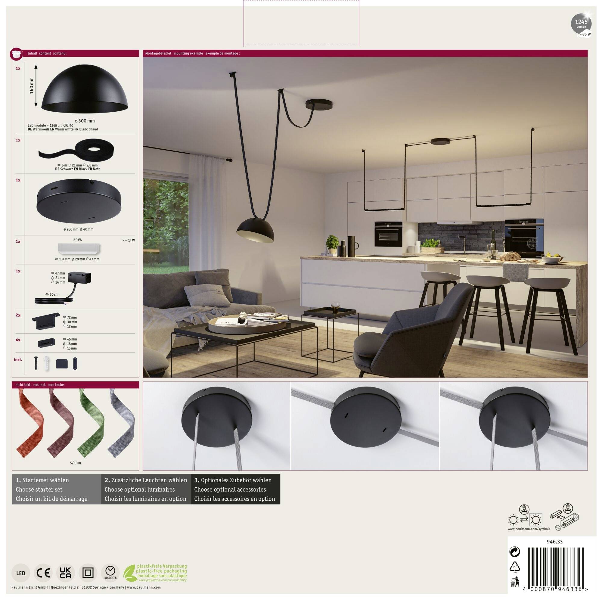 Paulmann 94633 Uline Niedervolt-Gurtsystem-Komponente EEK F (A - G) Starter-Set Schwarz