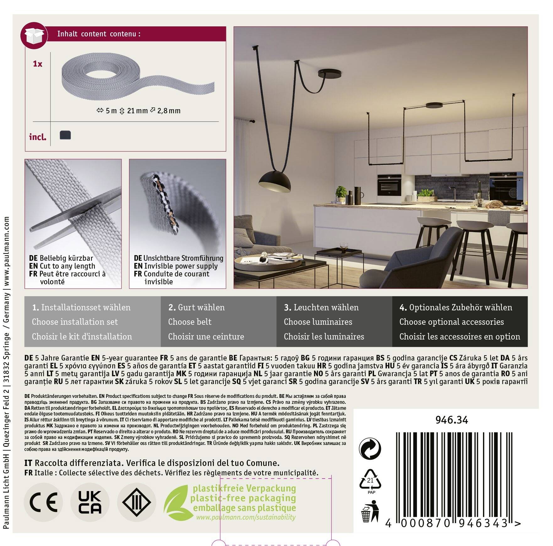 Paulmann 94634 Uline Niedervolt-Gurtsystem-Komponente Gurt-Stromführend Grau