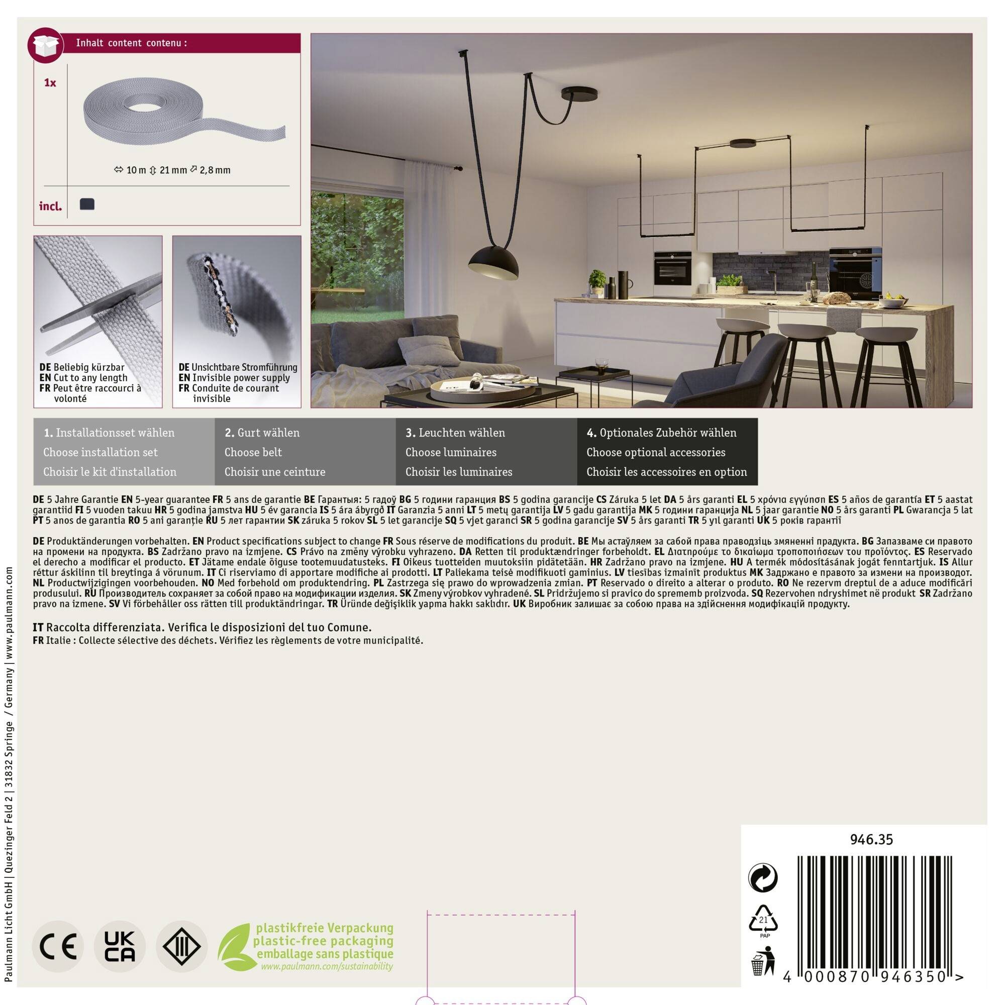 Paulmann 94635 Uline Niedervolt-Gurtsystem-Komponente Gurt-Stromführend Grau
