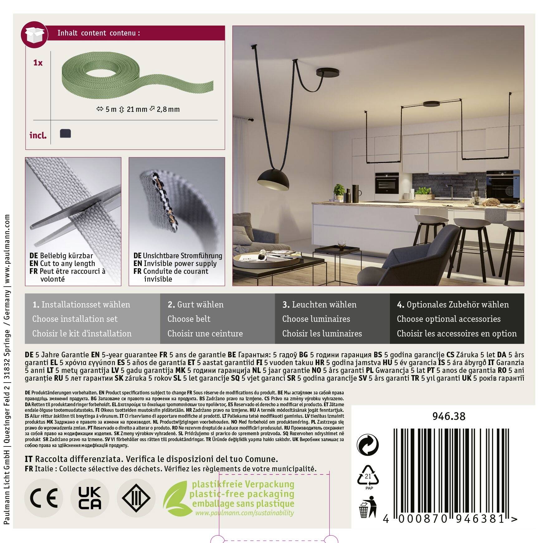 Paulmann 94638 Uline Niedervolt-Gurtsystem-Komponente Gurt-Stromführend Grün