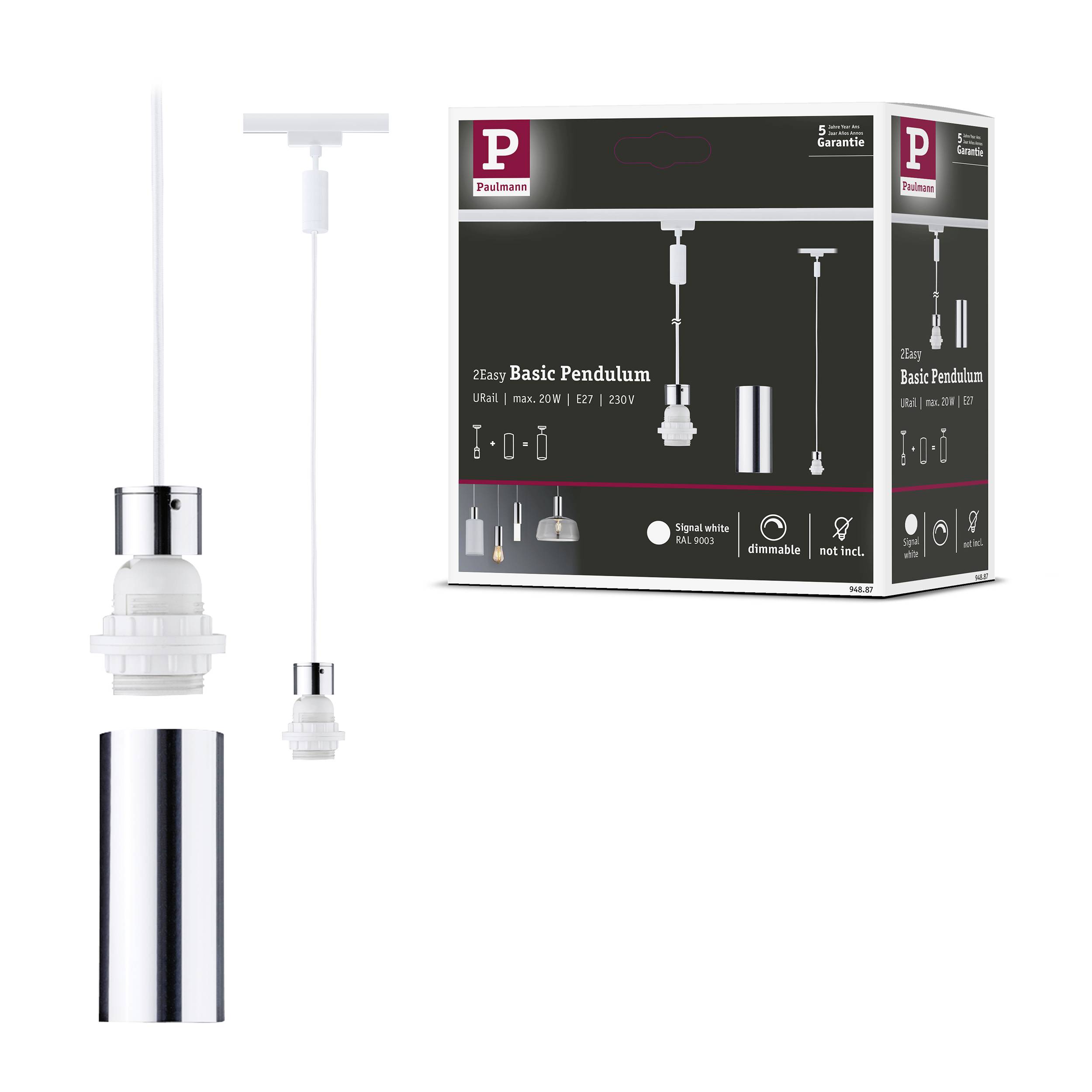 Paulmann 2EasyBasic Pend Hochvolt-Schienensystem-Leuchte URail E27 Weiß