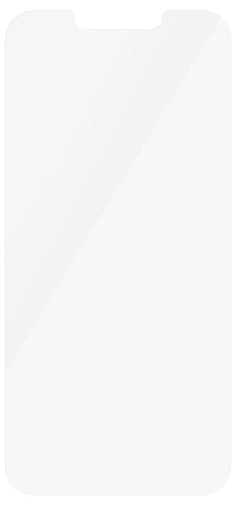 Ein transparentes Schutzglas für ein Smartphone-Display, das die rechteckige Form mit abgerundeten Ecken zeigt.