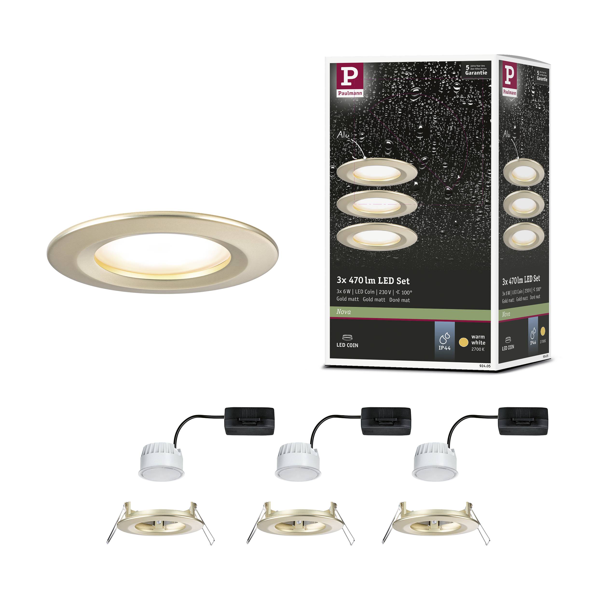 Paulmann 92405 Nova Coin LED-Einbauleuchte 3er Set LED 6W Gold (matt)