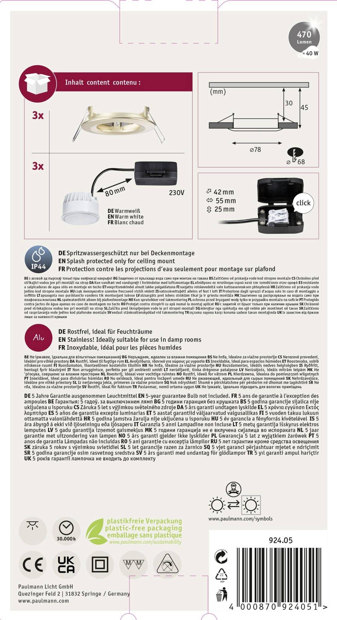 Paulmann 92405 Nova Coin LED-Einbauleuchte 3er Set LED 6W Gold (matt)