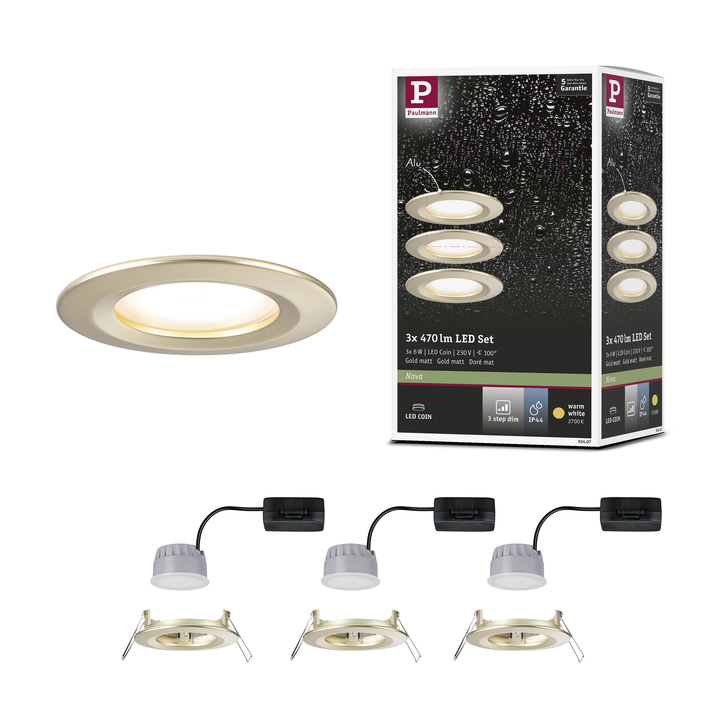 Paulmann 92407 Nova Coin LED-Einbauleuchte 3er Set LED 6W Gold (matt)