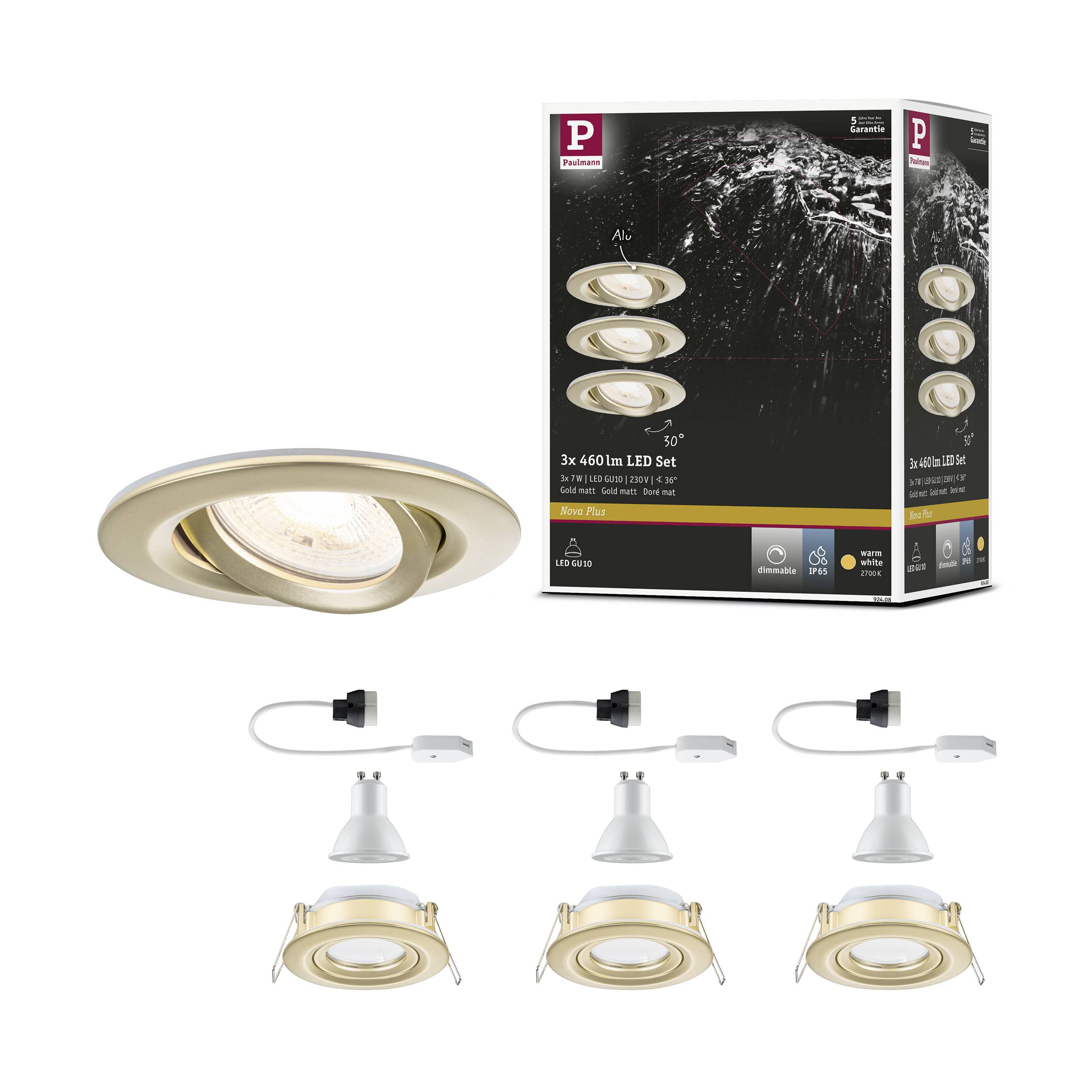 Paulmann 92408 Nova Coin LED-Einbauleuchte 3er Set LED GU10 6W Gold (matt)