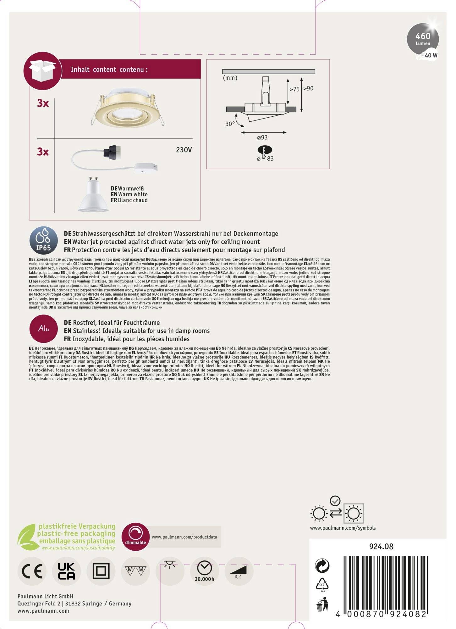 Paulmann 92408 Nova Coin LED-Einbauleuchte 3er Set LED GU10 6W Gold (matt)