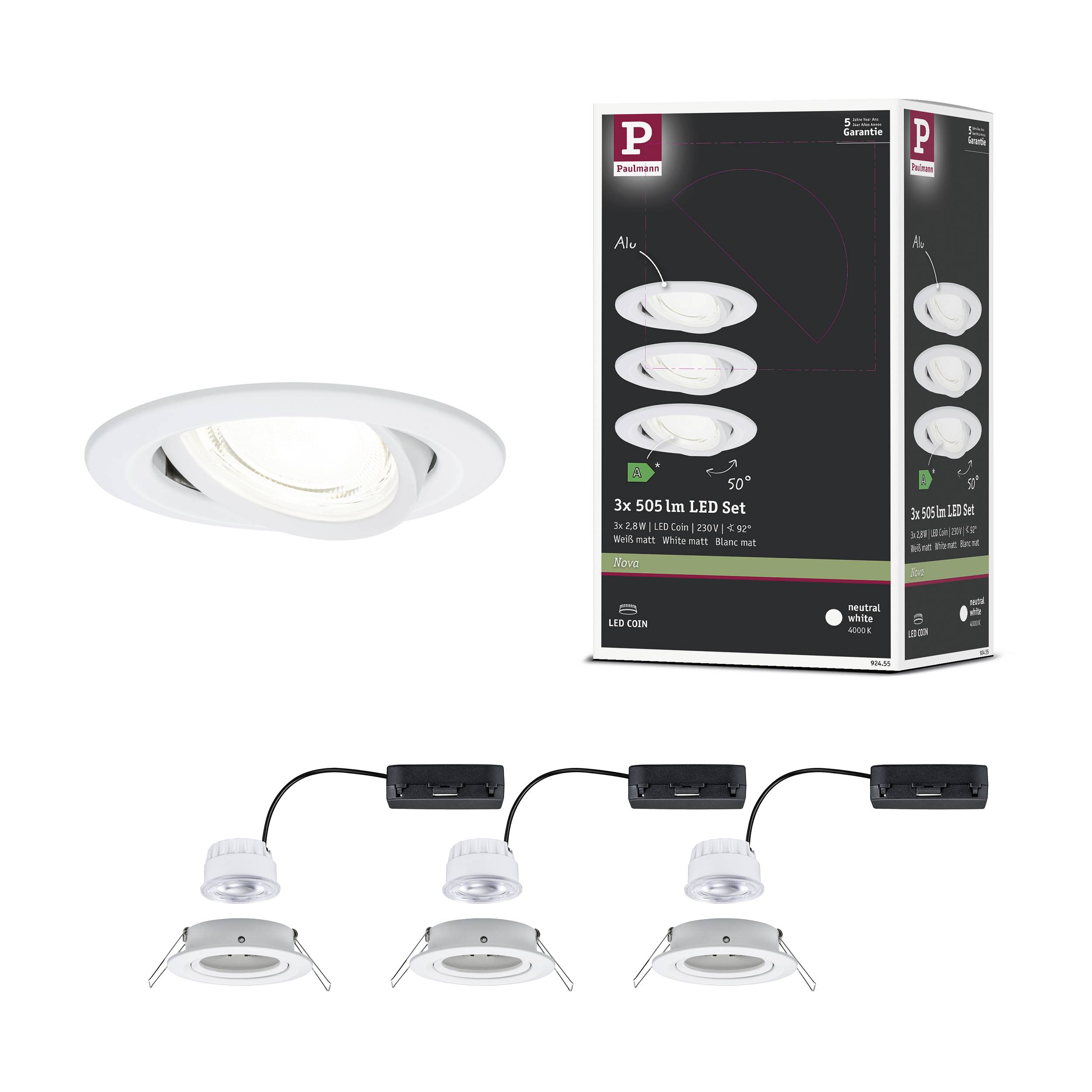 Paulmann 92455 Nova Coin LED-Einbauleuchte 3er Set LED 2.8W Weiß (matt)