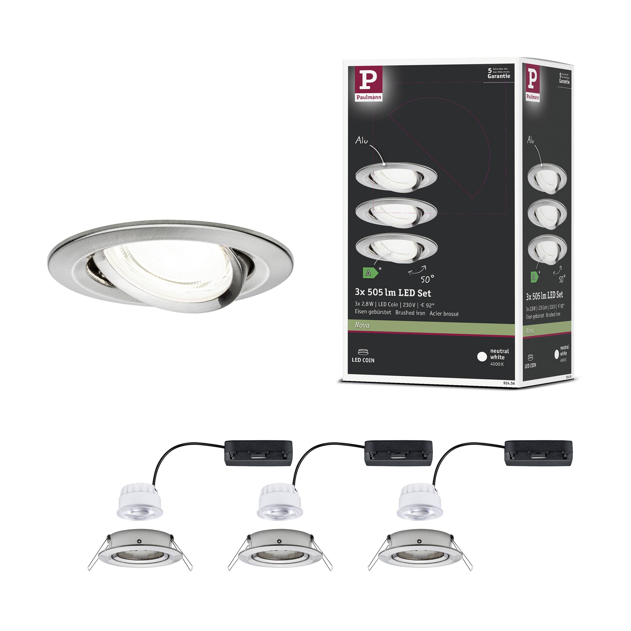 Paulmann 92456 Nova Coin LED-Einbauleuchte 3er Set LED 2.8W Eisen (gebürstet)