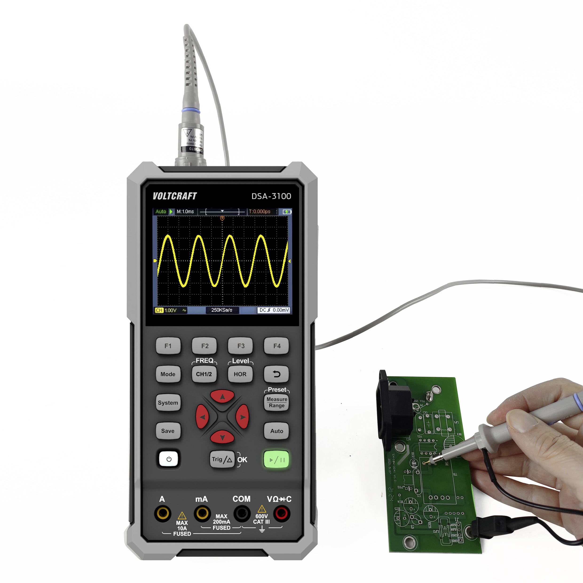 VOLTCRAFT DSA-3100 Hand-Oszilloskop 100MHz 2-Kanal 500 MSa/s 8 kpts 8 Bit Handgerät, Multimeter-Funktionen, Spectrum-Analyser 1St.