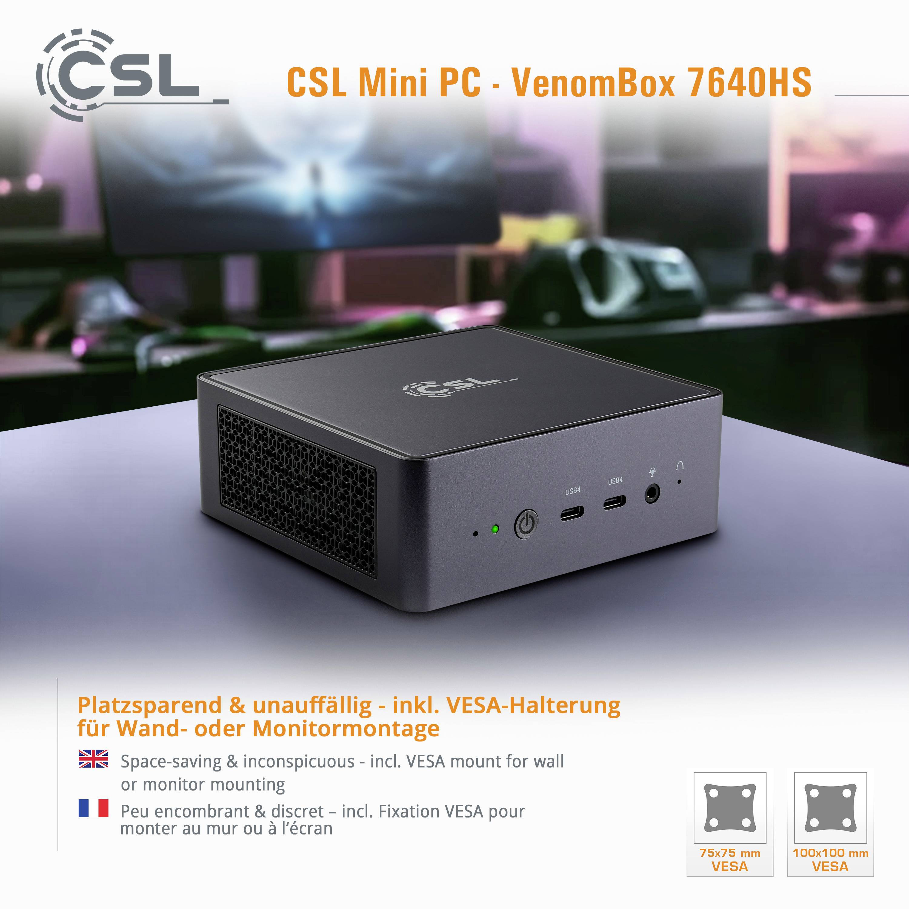 CSL Computer Mini PC VenomBox 7640HS AMD Ryzen 5 7640HS 5GHz 8GB RAM 1000GB SSD AMD Radeon™ 760M Win 11 Pro 93168