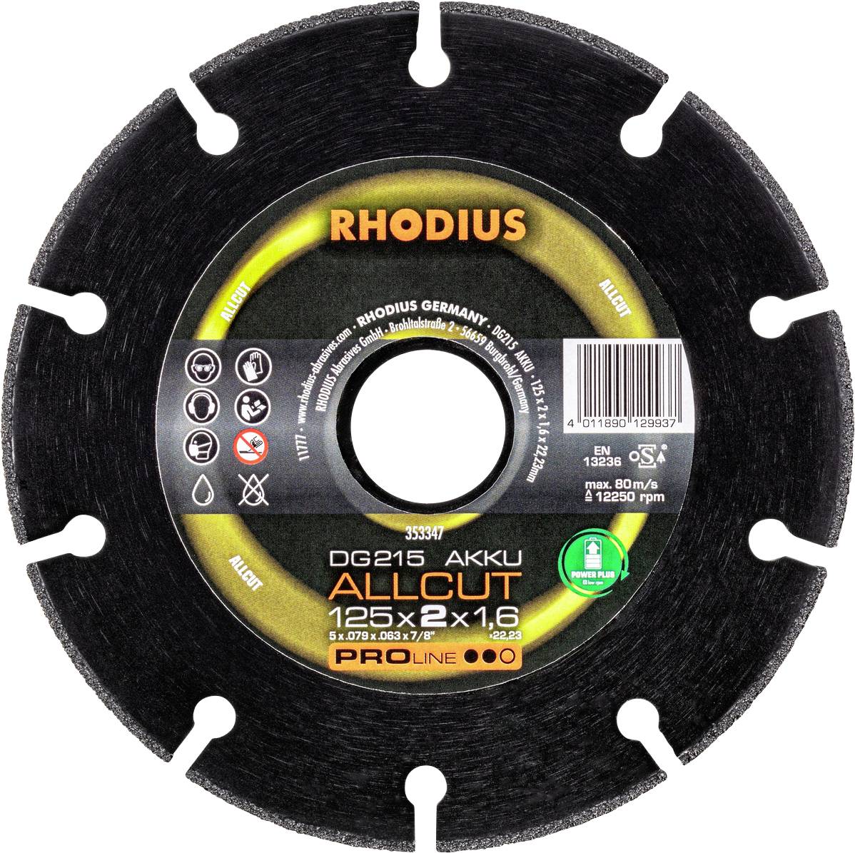 'RHODIUS DG215 AKKU ALCUT' Trennscheibe, 125x2,1 mm, optimiert für Akkugeräte.