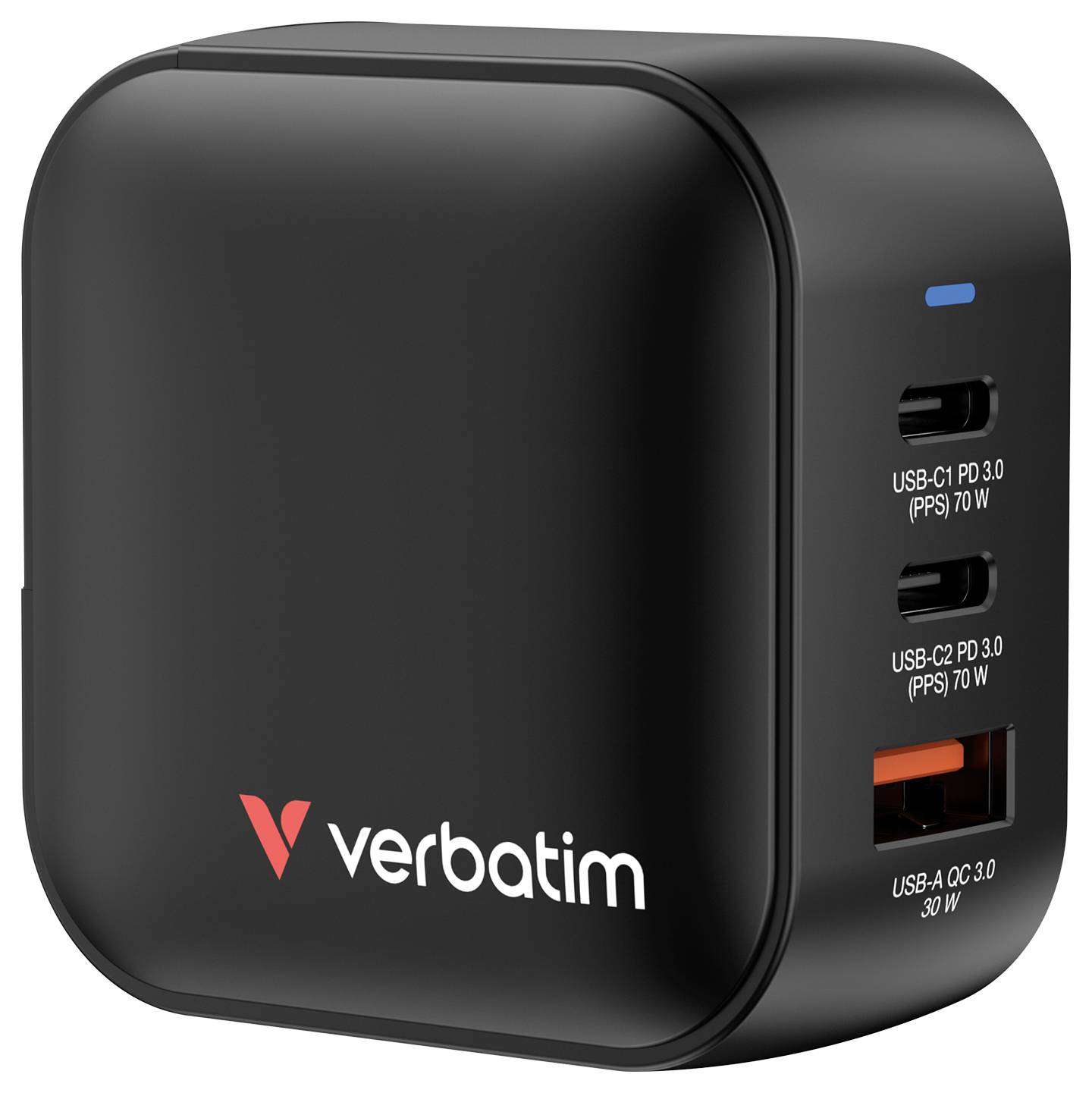 Verbatim Mini GaN Charger Reiseladeadapter 70W 1x USB-A, 2x USB-C® USB PD 3.0, QC 3.0, QC 4+ Schwarz Schnellladegerät, GaN, mit