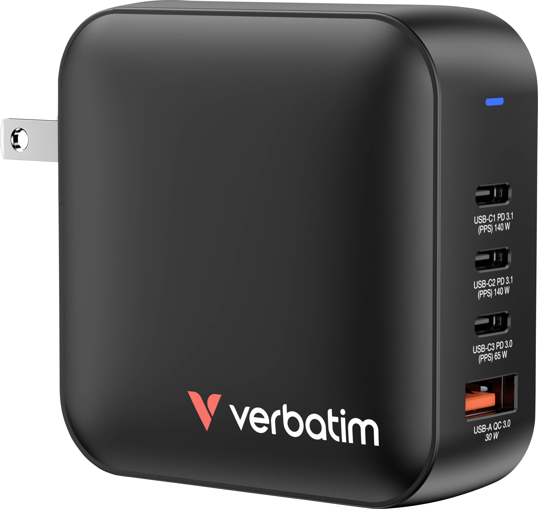Verbatim Mini GaN Charger Reiseladeadapter 165 W 1x USB-A, 3x USB-C® USB PD, USB PD 3.1, QC 3.0 Sch