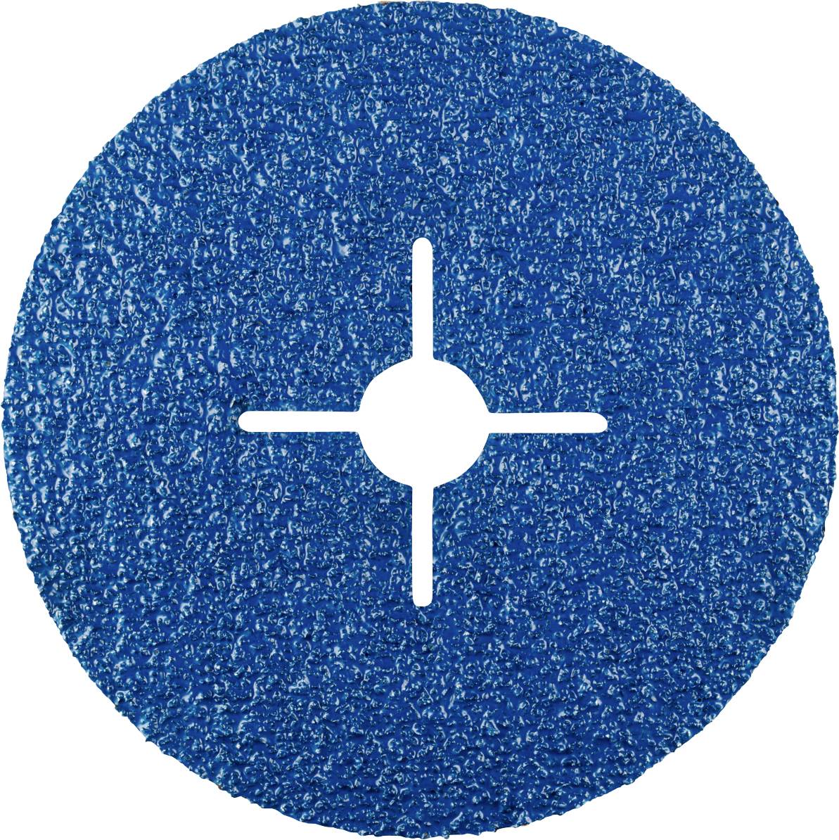 Blauer Schleifscheibe mit sternförmiger Aussparung in der Mitte, verwendet für Metallschleifarbeiten.