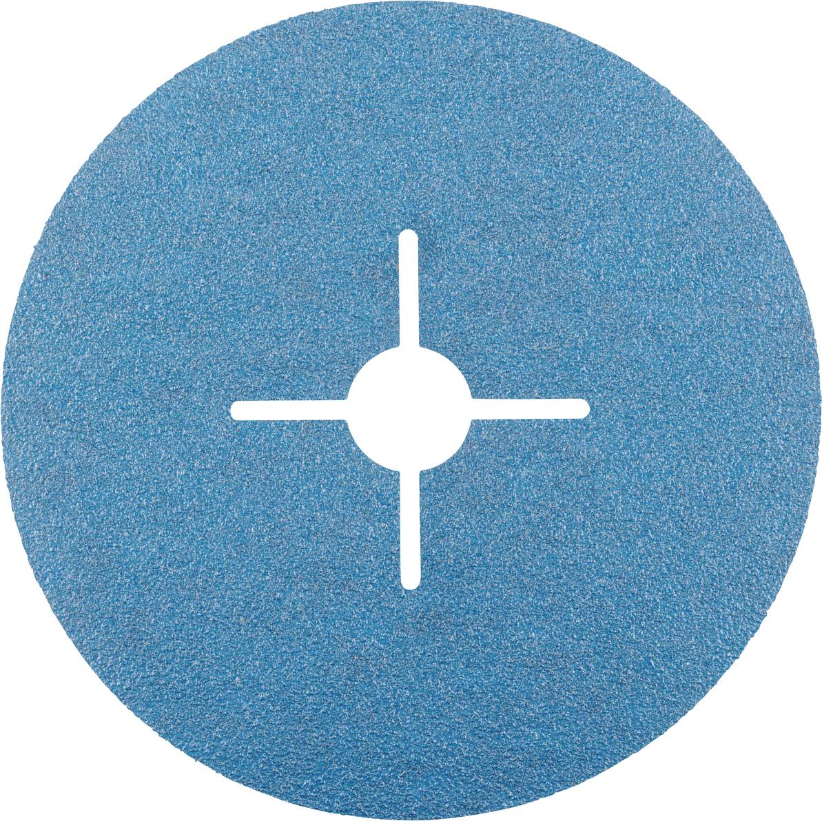 Blaues Schleifpapier mit kreuzförmigem Einschnitt in der Mitte, geeignet für Poliermaschinen.