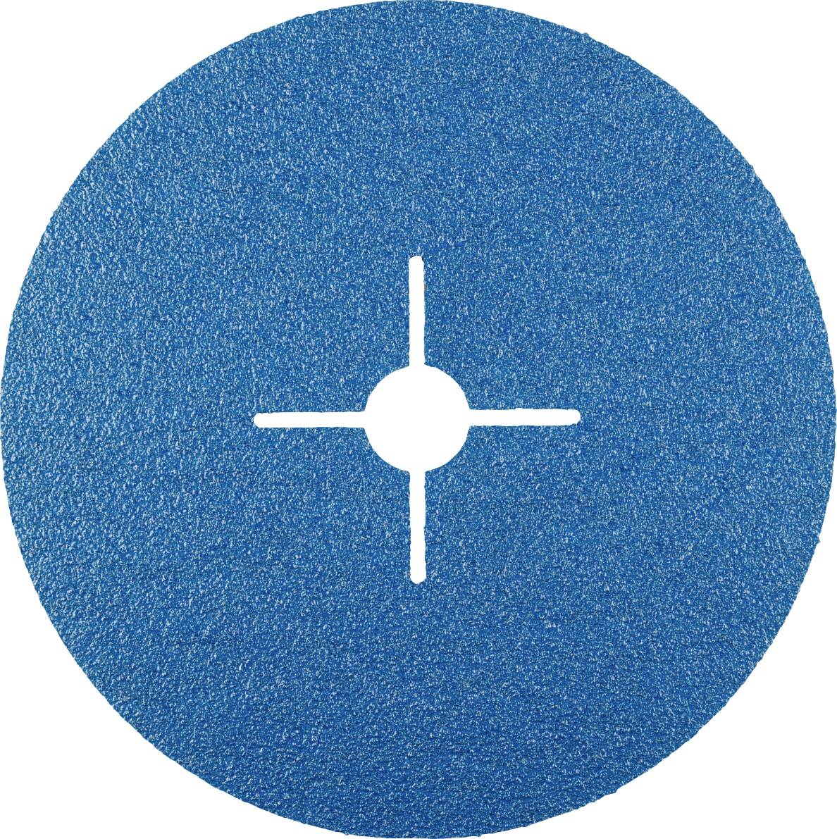 Blaues Scheiben-Schleifpapier mit einem weißen Kreuz in der Mitte, oft für Schleifmaschinen verwendet.