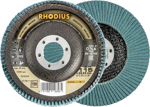 Rhodius 211517 Fächerschleifscheibe Durchmesser 115 mm Bohrungs-Ø 22.23 mm Körnung (num) 120 Edels