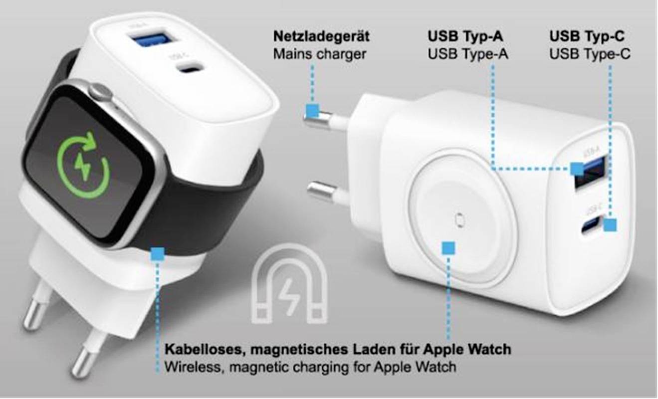 Eaxus Ladestation 3in1 USB Ladestation 1x USB-A, 1x USB-C®, 1x Apple MagSafe Weiß Innenbereich