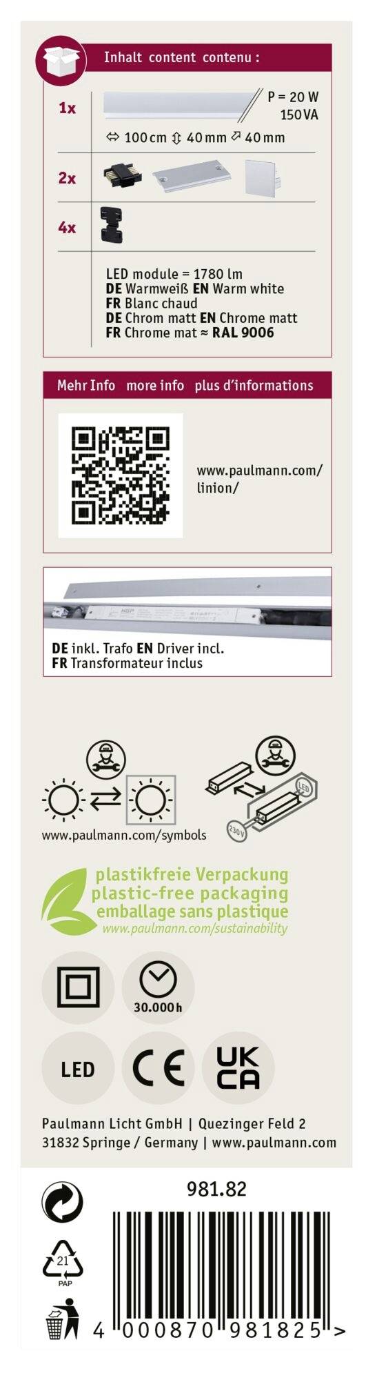 Paulmann Linion 98182 Einspeisung Chrom (matt)