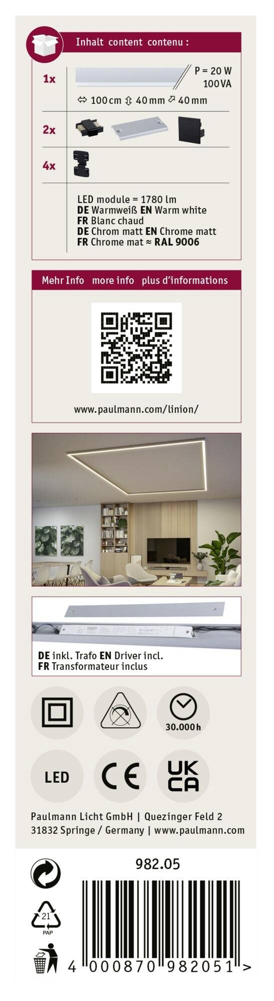 Paulmann Linion 98205 Einspeisung Chrom (matt)